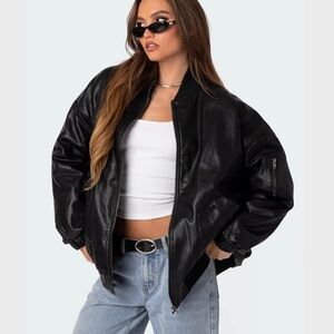 Edikted Oversized Black Faux Leather Jacket